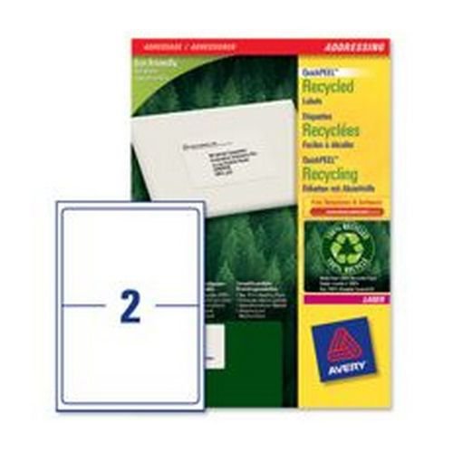 Avery Recycled Address Laser Labels 2 Per Sheet White Pack 100