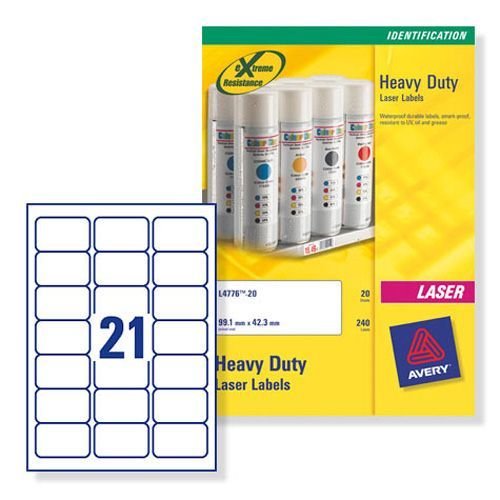 Avery Heavy Duty Labels Laser 21 per Sheet 63.5x38.1mm White 420 Labels