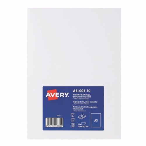 Avery A3 Clear Labels For Windows/Glass