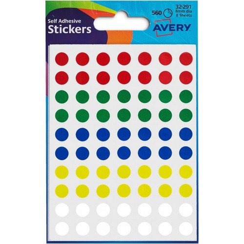 Avery 32-291 Circle Labels in Packet Ã˜ 8 mm Permanent 70 Labels Per Sheet 560 Labels Per Pack