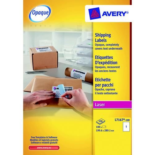 Avery Laser Labels 199.6x289.1mm 1 Per Sheet White 100 Labels FSC