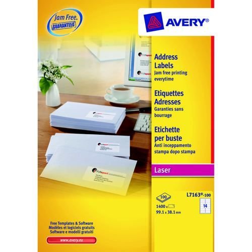 Avery Laser Labels 14 Per Sheet 99.1x38.1mm White Pack 100