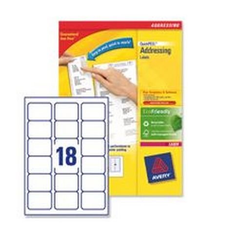 Avery White Laser Labels For Addressing 100 Sheets 1800 Labels Size 63.5x46.6mm FSC Pack 100