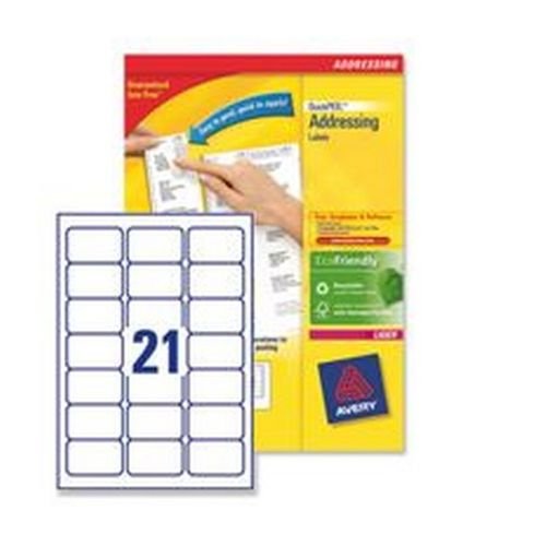 Avery White Laser Labels For Addressing 100 Sheets 2100 Labels Size 63.5x38.1mm FSC Pack 100