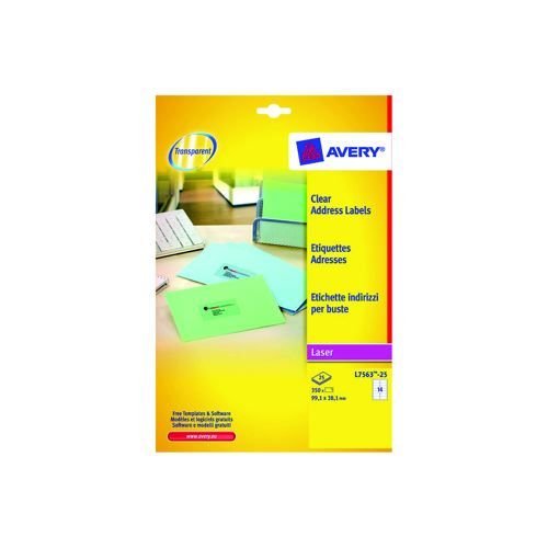 Avery Laser Labels 99.1 x 38.1mm 14 Per Sheet Clear 350 Labels Pack 25