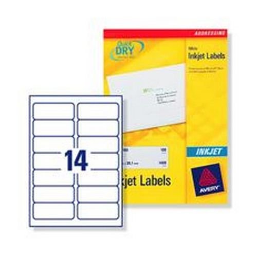 Avery Quick Dry Addressing Labels Inkjet 14 per Sheet 99.1x38.1mm White 350 Labels Pack 25