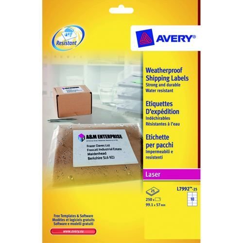 Avery Weatherproof Shipping Labels 99.1 x 57mm 25 Sheets/250 Labels Pack 25