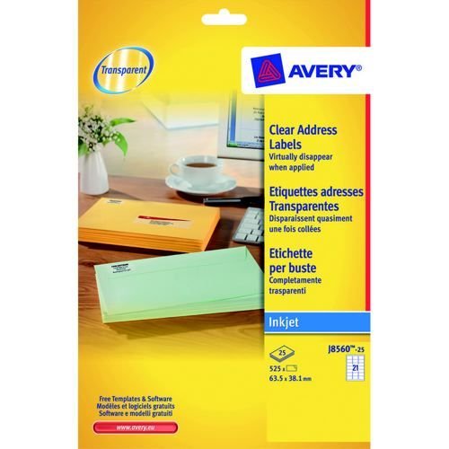 Avery Clear Addressing Labels 21 per Sheet 63.5x38.1mm 525 Labels