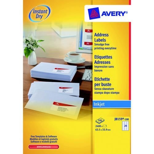Avery Inkjet Address Labels 24 Per Page 63.5x38.1mm White 100 Sheets