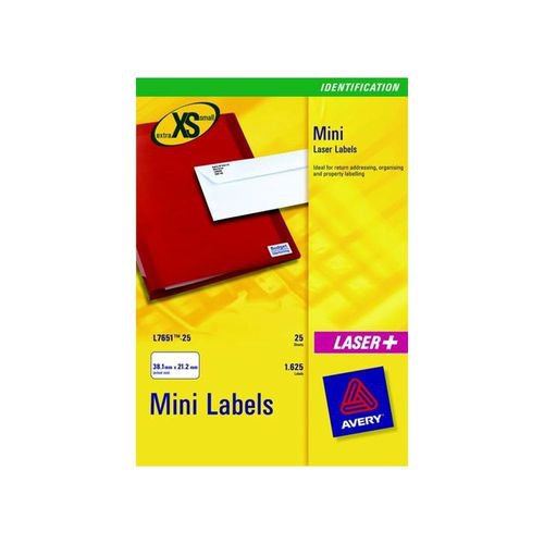 Avery Mini Laser Labels 38.1x21.2mm 65 Per Sheet White 1625 Labels FSC
