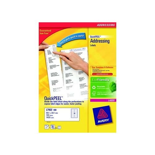 Avery Laser Labels 99.06x57mm 10 Per Sheet White 1000 Labels FSC
