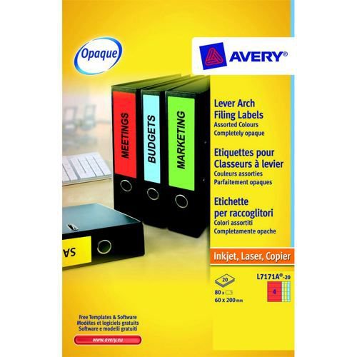 Avery Laser Labels Lever Arch File 60x200mm 4 Per Sheet