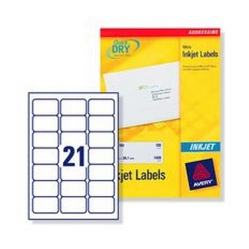 Avery Inkjet Address Labels For 2100 Labels 63.5x38.1mm White 100 Sheets