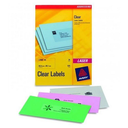Avery Clear Addressing Labels Laser 21 per Sheet 63.5x38.1mm 525 Labels Pack 25
