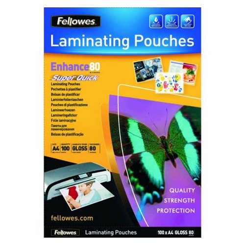Fellowes Super Quick A4 Laminating Pouches 160 Micron Pack 100
