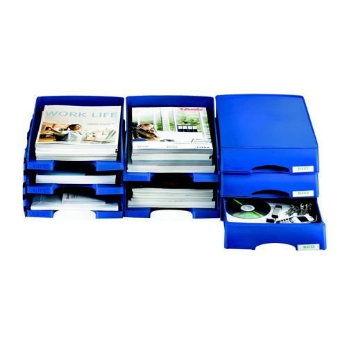 Leitz Plus Letter Tray Robust Polystyrene High Sided With Extra Label Space Blue
