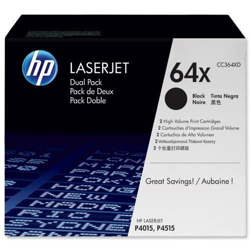 Hewlett Packard CC364XD No 64X 24K Pages Black Toner Cartridge Twin Pack