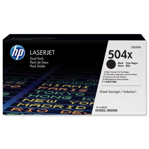 Hewlett Packard CE250XD No 504X 10.5K Pages Black Toner Cartridge Twin Pk