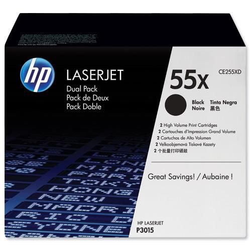 Hewlett Packard No 55X Black Toner Cartridge Twin Pack CE255XD