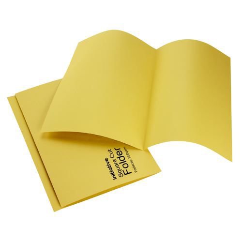 Initiative Square Cut Folders Mediumweight 250gsm Foolscap Yellow 