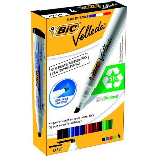 Bic Velleda 1751 Dry Wipe Markers Assorted Wallet of 4