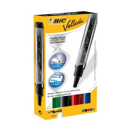 Bic Velleda Liquid Ink Tank Dry Wipe Markers Assorted Wallet 4