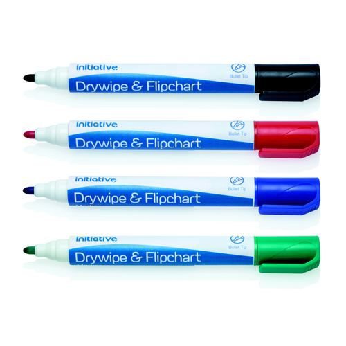 Initiative Drywipe and Flipchart Marker Xylene Free Water Resistant Assorted Wallet 4 Flipchart Markers MK8731