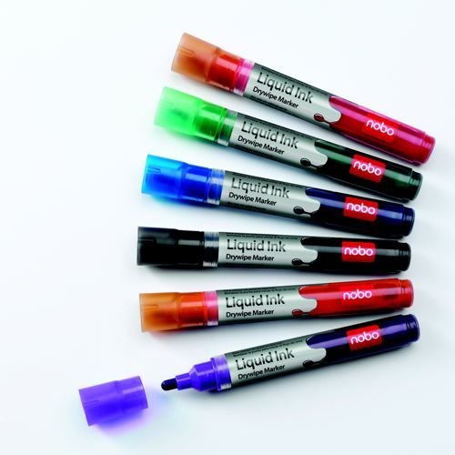 Nobo Liquid Ink Drymarkers Assorted Pack 6