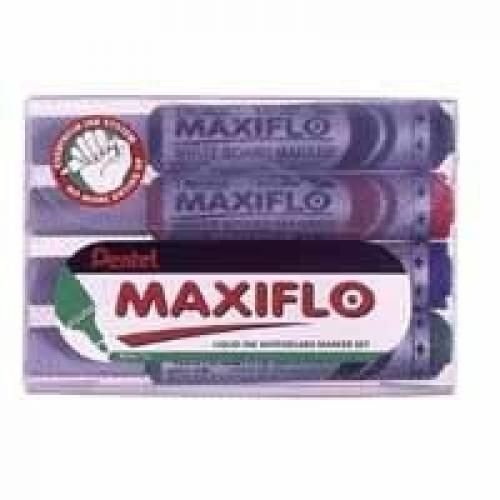 Pentel Maxiflo Whiteboard Marker Fine Bullet Wallet 4 Assorted