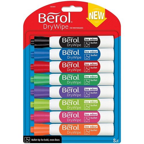 Berol Drywipe Marker Round Assorted Pack 8