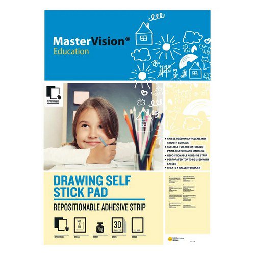 Self Stick Mastervision Drawing Pad 80 Gsm Plain 30 Sheets. Rolled 635 X 775 Mm (A1)