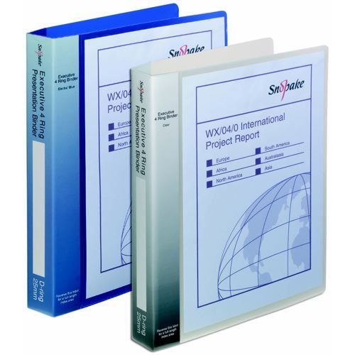 Snopake Electra Executive Polypropylene Presentation Ring Binder A4 4 D Ring 25mm Blue