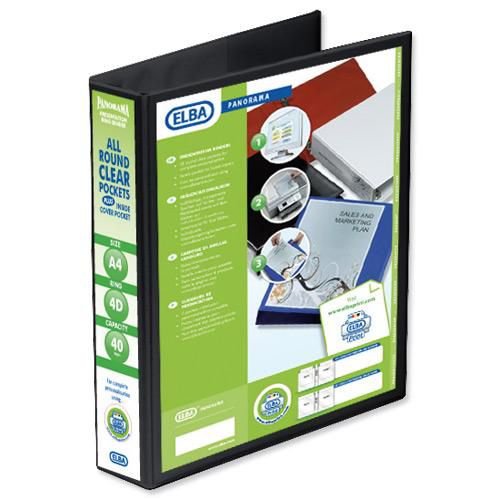 Elba PVC Panorama A4 4 D Ring Presentation Binder 40mm Capacity Black