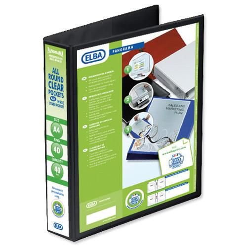 Elba PVC Panorama A4 4 D Ring Presentation Binder 50mm Capacity Black