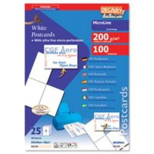 Decadry Postcards Microperforated 200gsm 4 per A4 Sheet 148.5x105mm Pack 100