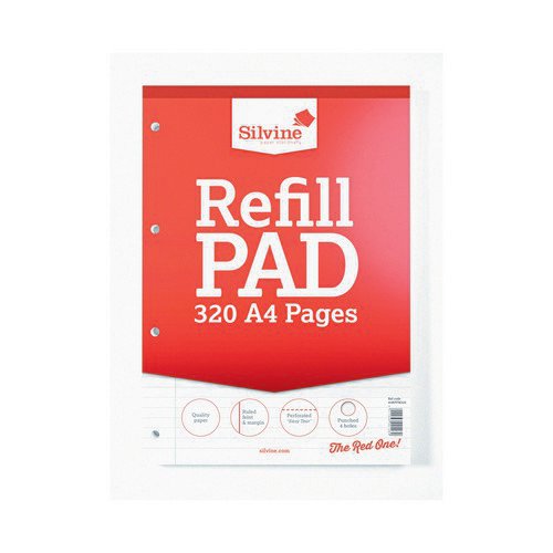 Silvine A4 Refill Pad 320 pages lined with margin perforated and punched 4 holes