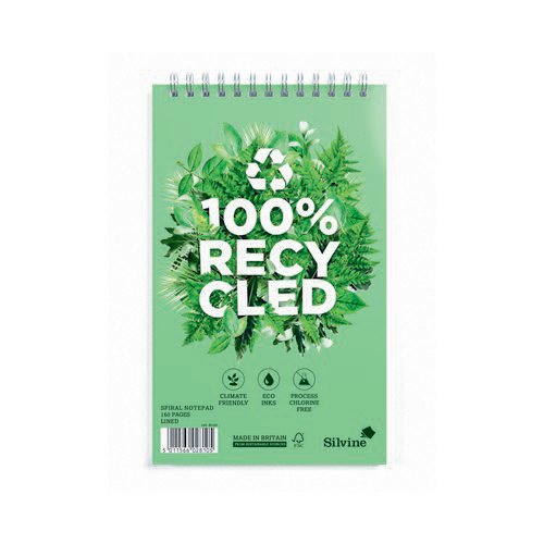 Silvine Premium 100% Recycled Reporters Notebook 5x8” Wirebound 160 Pages Lined 80gsm 3PK