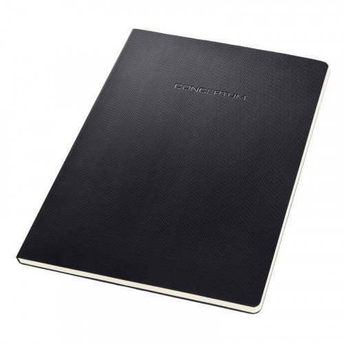 Conceptum notepad black lined. The cover has a grooved synthetic surface.