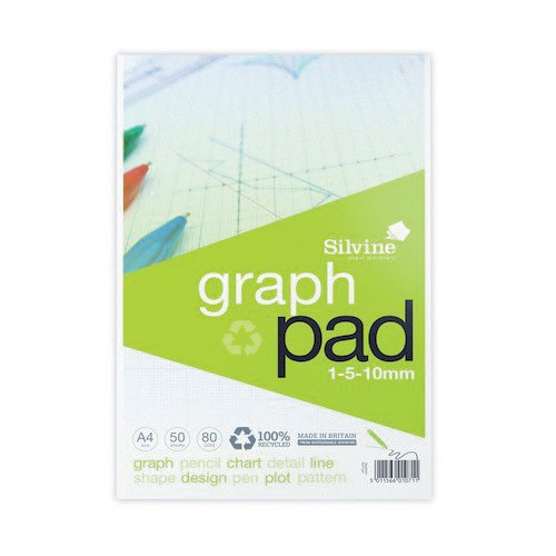 Silvine 100% Recycled Graph Pad A4 50 Sheets 80Gsm 1/5/10Mm