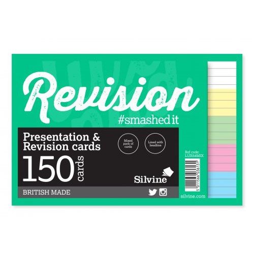 Silvine Revision Presentation And Note Cards Twinwire Asst Colours Lined With Headline 6X4" 48 Cards