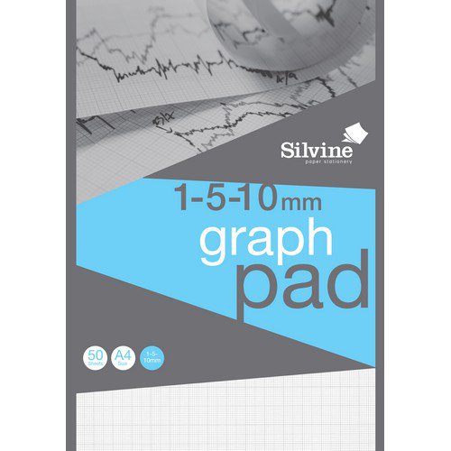 Silvine Student Graph Pad 1:5:10mm 50 Sheets A4 Graph Paper PD2104