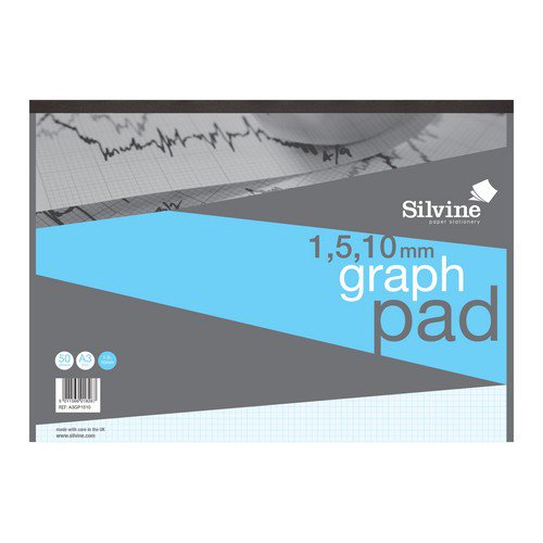 Silvine Student Graph Pad 1:5:10mm 30 Sheets A3 Graph Paper PD2108