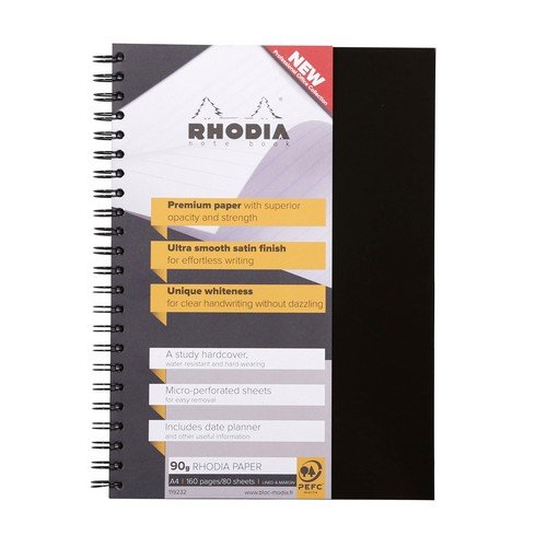Rhodia WireBound A4 Hard Bound Book Feint Ruled Margin 90gsm 160 Pages