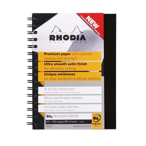 Rhodia WireBound A5 Hard Bound Book Feint Ruled Margin 90gsm 160 Pages