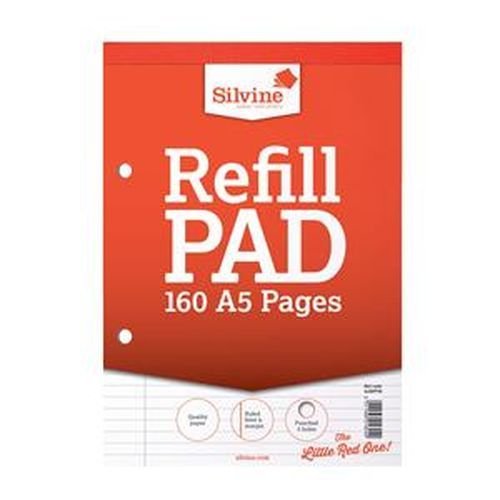 Silvine Refill Pad A5 Top Bound Ruled Feint And Margin Red Cover 80 Leaves 75gsm
