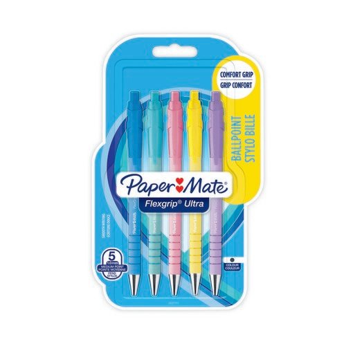 Paper Mate 2152934 Flexgrip Pastel 5 pack Black ink Retractable Ball Pen