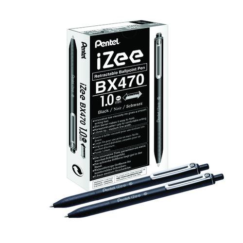 Pentel iZee BX460 Ballpoint Pen Pk 12  Black / Retractable/Line Width 0.5 mm/Tip size 1.0 mm