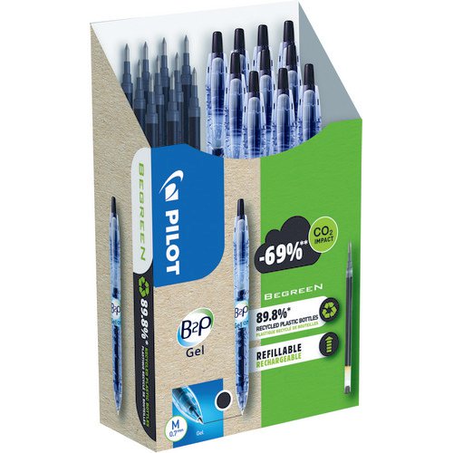 B2P Gel - Gel ink roller - Greenpack 10 Pens + 10 Refills - Black - Medium Tip