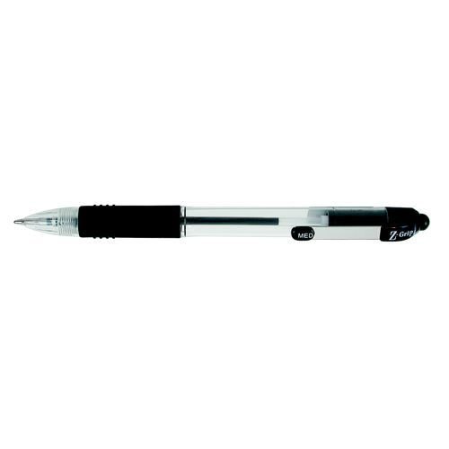 Zebra Z-Grip Retractable Economic Ballpoint Pen Medium Tip Rubber Finger  Grip Metal Clip Black Ink