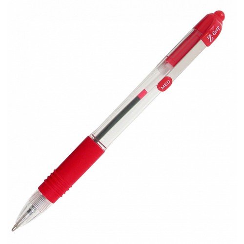 Zebra ZGrip Retractable Economic Ballpoint Pen Medium Tip Rubber Finger Grip Metal Clip Red Ink